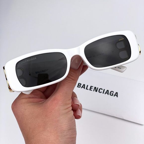 Balenciaga  BB0096S 011 Sunglasses White Gold Logo Grey Square Unisex - Picture 1 of 11